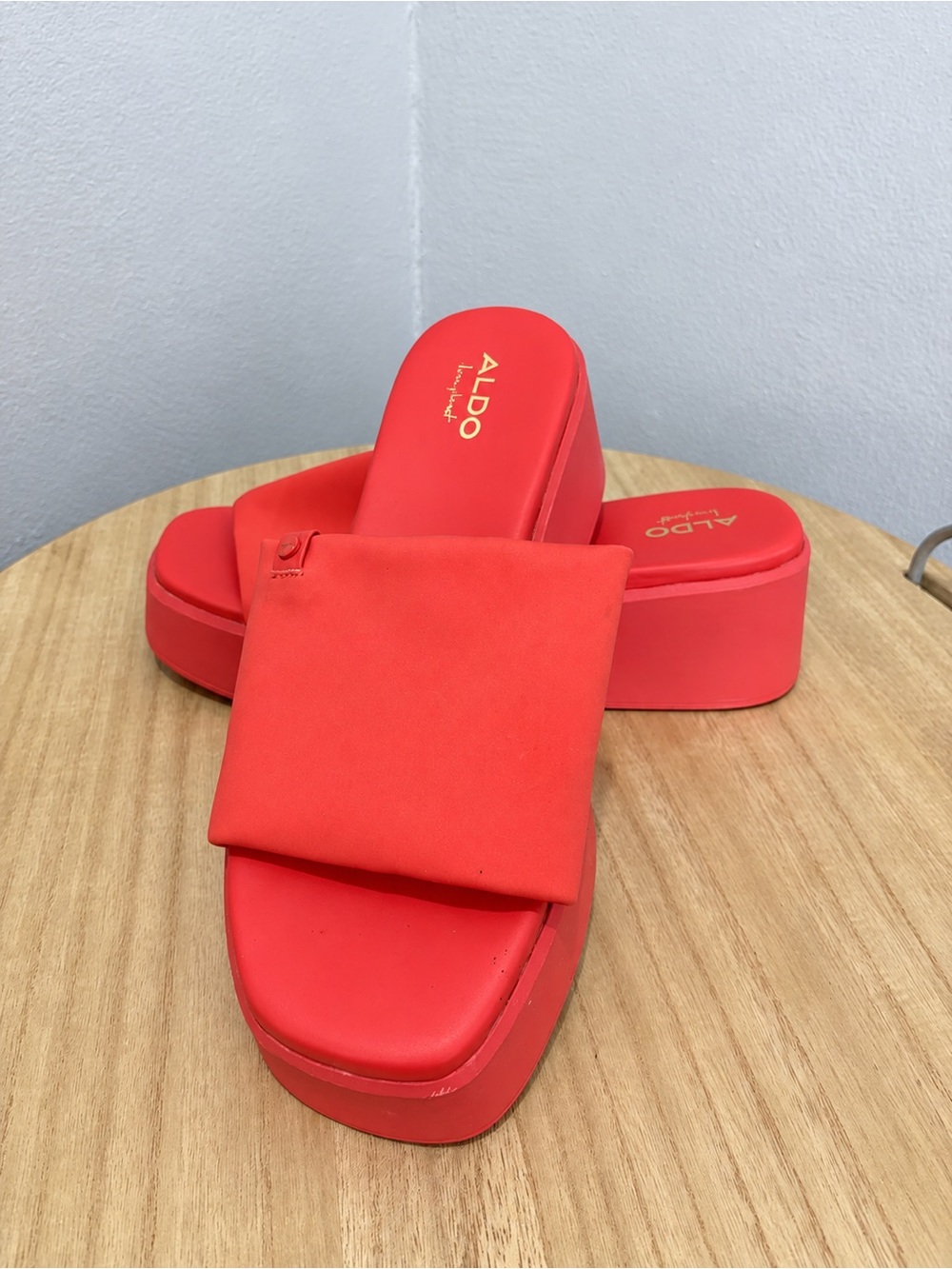 ALDO Coral-Red Platform Slide Sandals